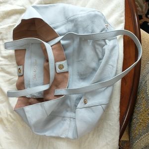 Saks Fifth Avenue Soft Light Gray/Silver Leather Tote.  NWOT.